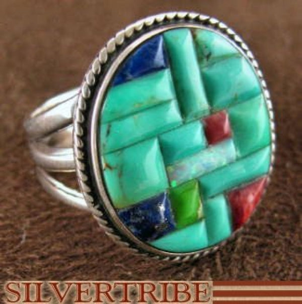 Multicolor Inlay Authentic Sterling Silver Ring Size 6-1/4 DS43948